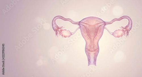 A 3D medical illustration of the female reproductive system showcasing internal anatomy