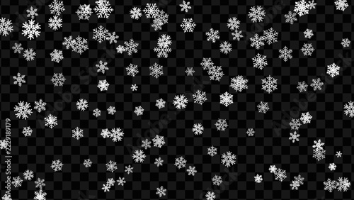 Crisp Falling Snowflakes, Christmas Snow on Transparent Winter Layer