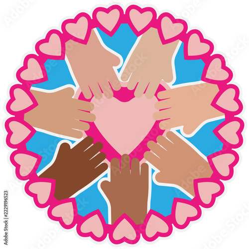 Diverse Hands Around Heart Symbol