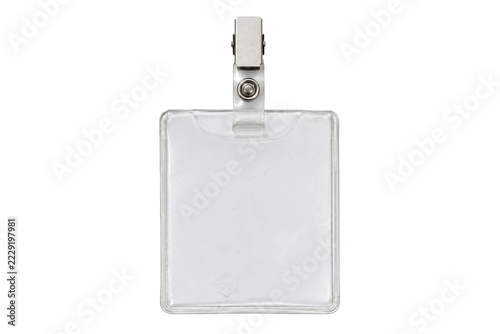 Obraz na plátně Clear plastic empty ID card holder with a silver metal clip, ready for customiza