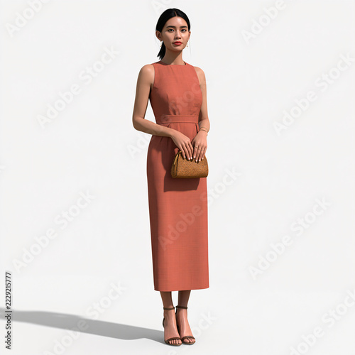 Elegant Female Model in Stylish Dress at Tropical Luxury Resort