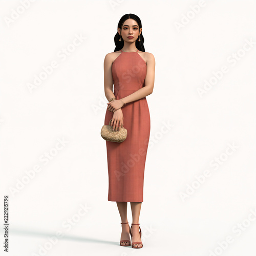 Elegant Southeast Asian Woman in Luxury Resort Attire Standing Pose