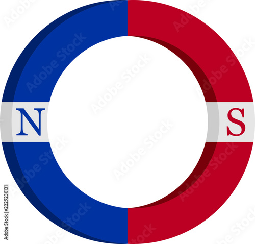 Red and Blue Ring Magnet with North and South Poles Illustration