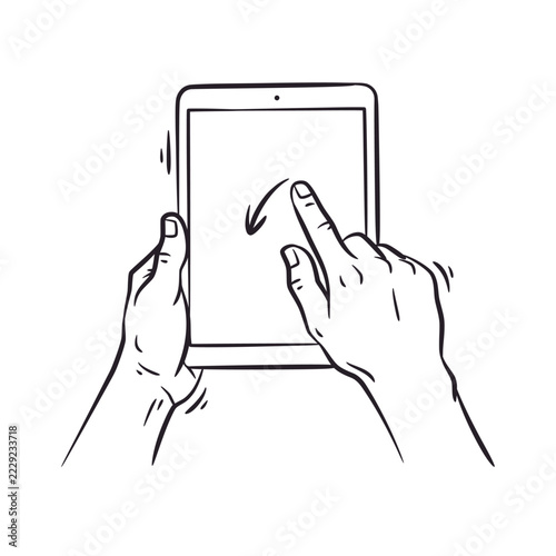 Tablet Screen Swipe Down Gesture Interaction Vector Illustration