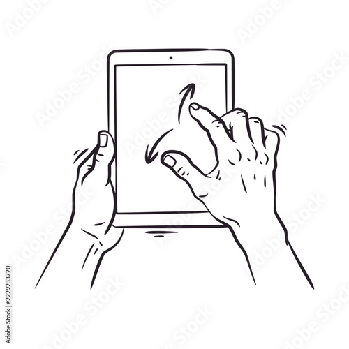 Digital Tablet Zoom Pinch Gesture Interaction Vector Illustration