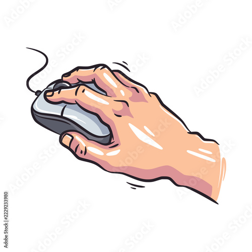 Computer Mouse Click Hand Gesture Hardware Interaction Colored Vector Illustration