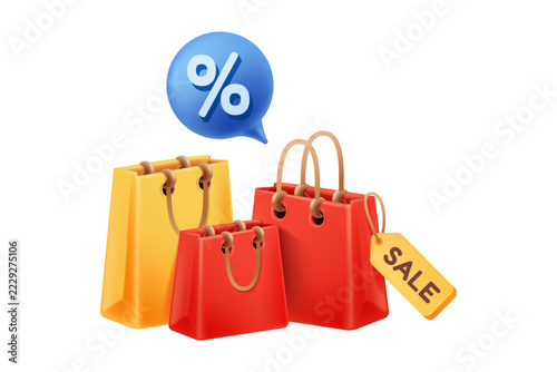 3D Shopping Sale Promotion Graphic with Bags, Discount and Price Tag