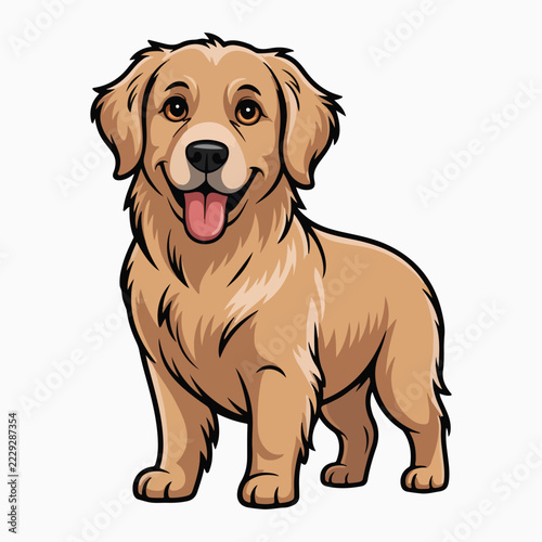 A golden retriever dog is depicted in a colorful vector illustration with a white background goldenretriever dogbreed canine pet animal vectorart graphic