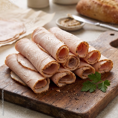 Rolled slices of deli turkey