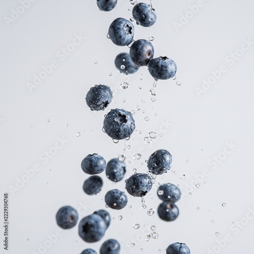 minimal falling blueberries with water drops