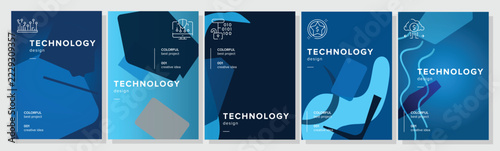 Social gradients placard technology abstract geometric a4 poster. elements imaginative, conceptual circles, vivid shiny, form device vector technology background illustration