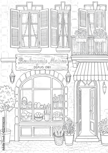 Little bakery at european alley coloring page