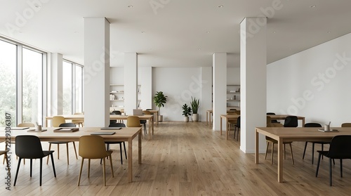 Minimalist Office Interior with Natural Wood Flooring and Contemporary Furniture