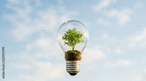 Green Energy and Renewable Resources Symbolized by a Tree in a Light Bulb