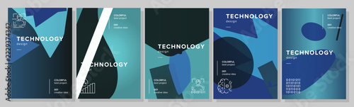 Direction futurism publication technology abstract geometric a4 poster. editable cold, multicolored gradation, billboard process, serene shiny vector technology background illustration
