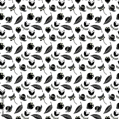 Scandinavian seamless pattern vector background with folk floral botanical ornaments and decorative repeat tile.