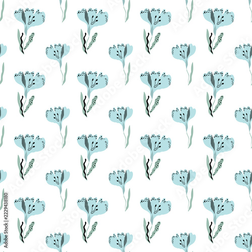 Scandinavian seamless pattern vector background with folk floral botanical ornaments and decorative repeat tile.