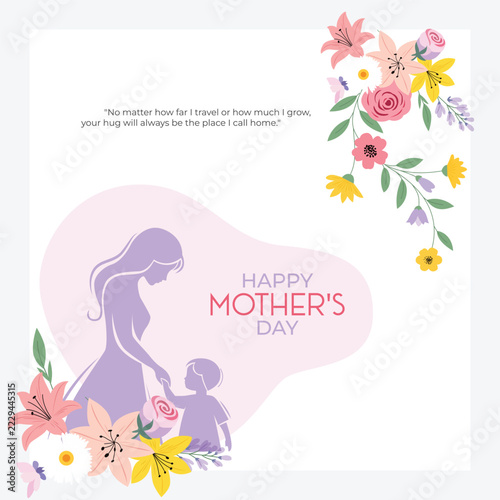 Happy Mother's Day Social Media Post Design with Mother and Child Illustration