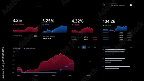 Fading in dash animating metrics, CPI and Fed Funds staircase on screen after update showing bell