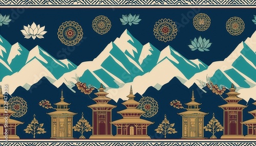 seamless vector background inspired by Nepalese heritage