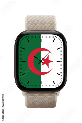 Health smartwatch with Algeria flag wallpaper (isolated, transparent PNG)