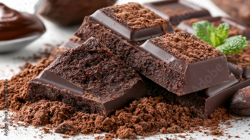 Rich dark chocolate chunks dusted with cocoa powder and mint