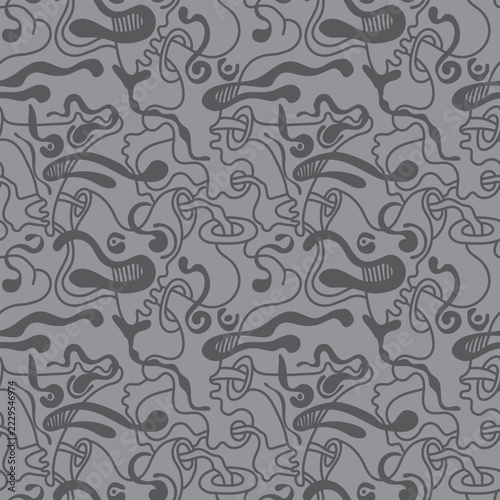 Psychedelic Abstract Seamless Pattern, Organic Fluid Doodle Shapes