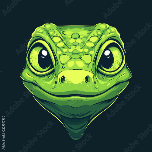 Green reptile face close up cartoon style