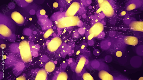 Vibrant abstract background with yellow and purple bokeh lights and motion blur effect