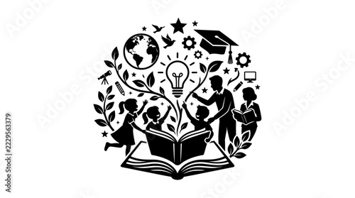 International Education Day Vector Illustration, Diverse Students and People Walking with Books and Art Palette, Lifelong Global Learning Concept