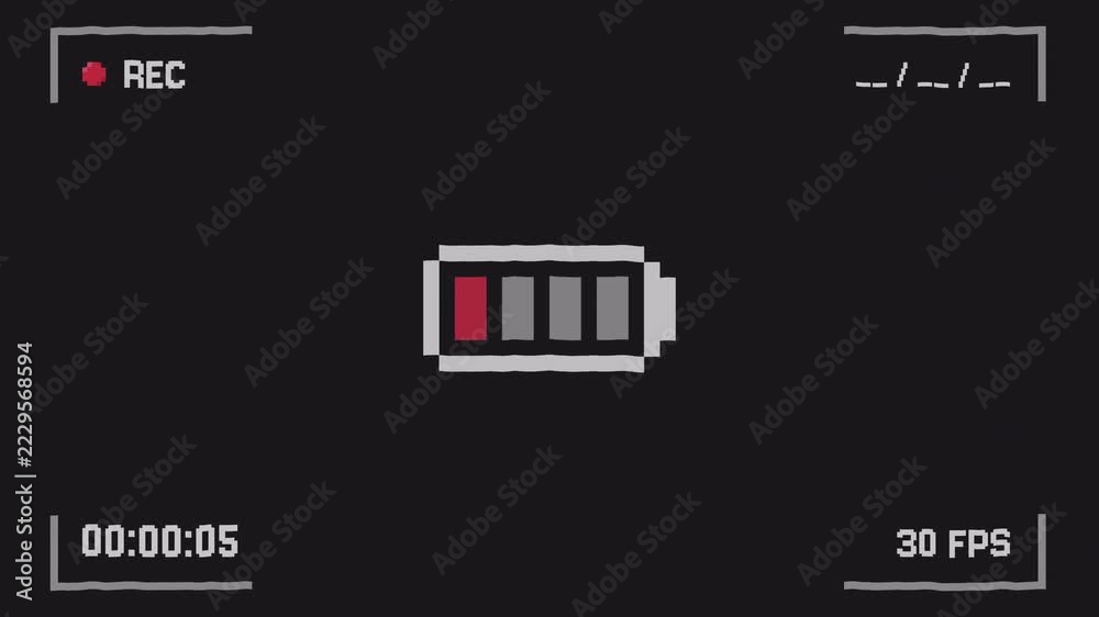 VHS Overlay Low Battery Warning Icon Animation with Camera REC Frame ...