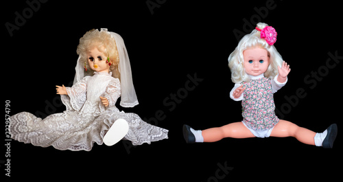 Two Vintage plastic little girl dolls.
