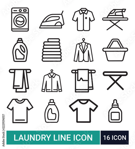 Laundry Service And Garment Care Equipment Minimal Line Icon Set For Housework
