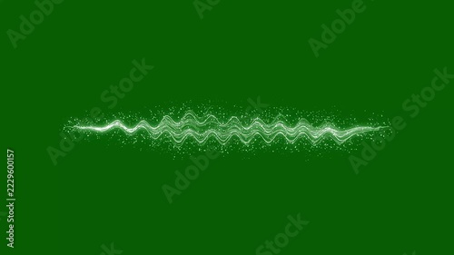 White glitter glowing particle wave travels across a green screen background, creating a shimmering energy trail with flowing light lines for chroma key compositing, motion graphics visual effects, 4K