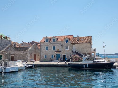 Island Prvic in Croatia, Dalmatia near Sibenik and Vodice with its old architecture and waterfront.