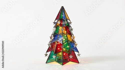 Stained Glass Christmas Tree with Holiday Lights.