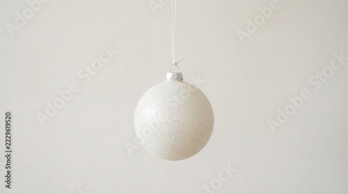 White Glitter Christmas Bauble Hanging Plain Bg.