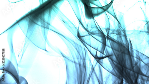 Abstract Cyan and Turquoise Smoke Waves Background on White Backdrop