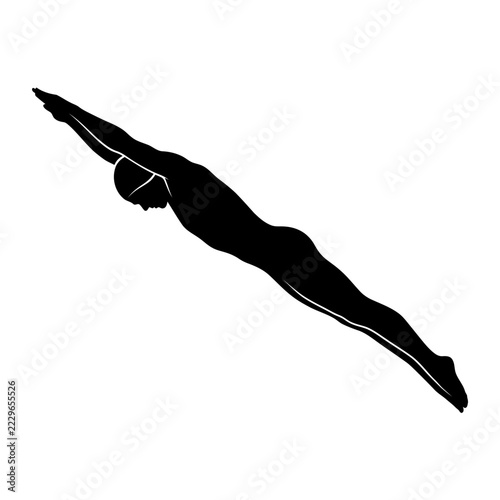 Swimmer diving silhouette icon isolated on white background for sports design and aquatic competition concept