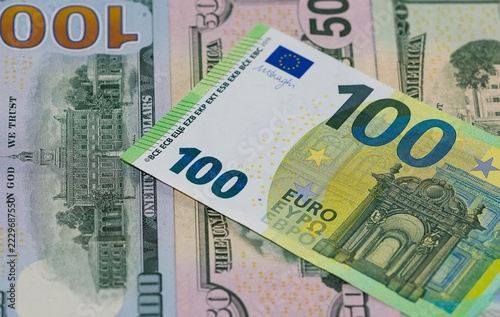 Photographs of banknotes from various countries. Photographs of euros.
