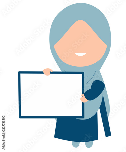 business woman holding blank board