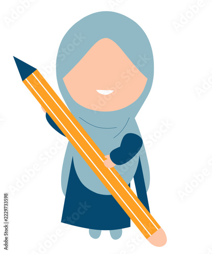 vector illustration of a woman holding a pencil