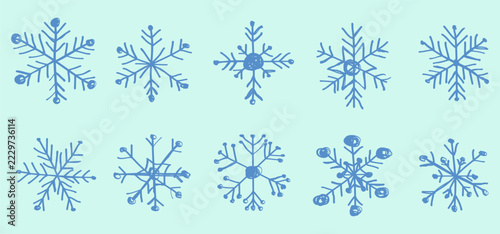 Hand Drawn Blue Snowflake Collection
