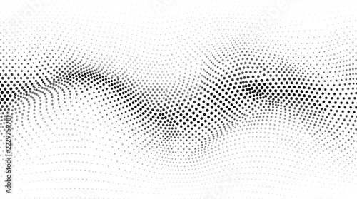 Abstract halftone wave pattern with black dots on white background