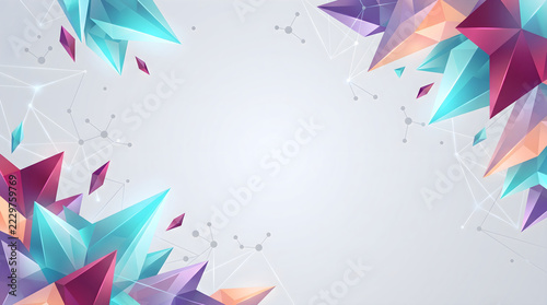 Abstract geometric crystal background with vibrant low poly shapes and network lines