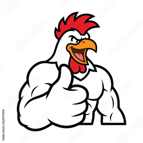 Strong Muscular Rooster Mascot Vector Graphic Illustration Giving a Thumbs Up Gesture