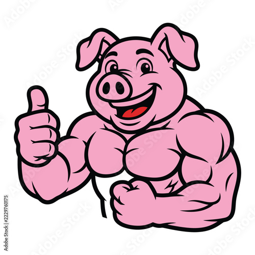 Strong Muscular Pig Mascot Vector Graphic Illustration Giving a Thumbs Up Gesture