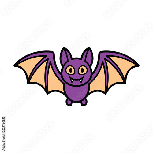 Cute Purple Bat Vector Graphic Illustration with Wide Open Wings and Friendly Expression