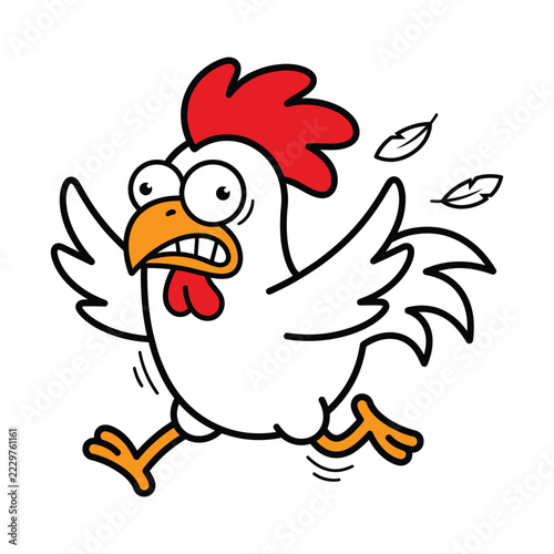 Cute Panicked Rooster Mascot Vector Graphic Illustration Running with Scared Expression