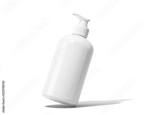 White plastic pump dispenser bottle isolated on transparent background for liquid soap, lotion or shampoo branding